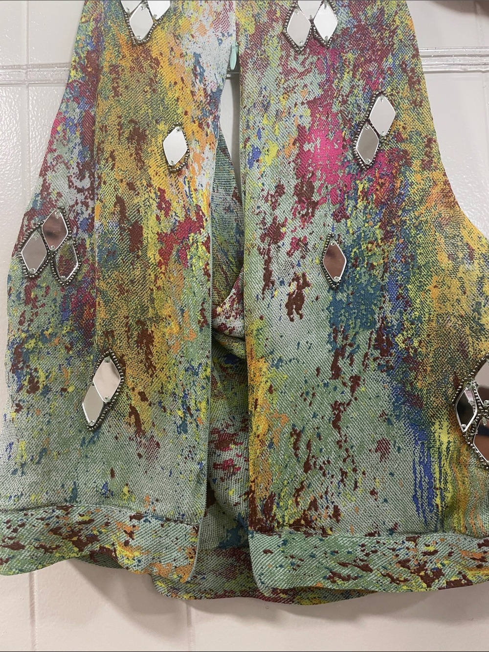 Zara Multicolor Green Draped Camisole with Mirror Accents - Picture 3 of 6